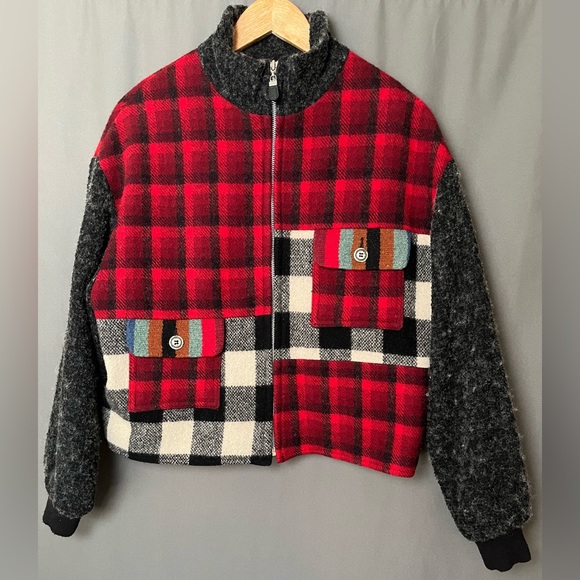Vintage cb Wraps by Canvasbacks M Wool Plaid Multi Pattern Zip Jacket - Picture 1 of 7